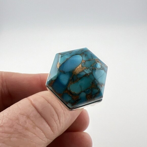 JAY KING Ring Turquoise w/ Copper Matrix 925 Sterling Silver Domed Sz 9 DTR Blue - Picture 6 of 10